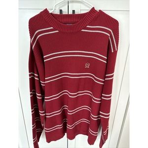 Tommy Hilfiger Mens Knit Sweater Red Crest Pin Stripe Lines Plaid Size 2XL
